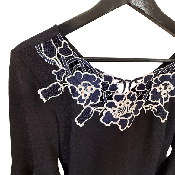 VfEmage Little Black Floral Applique Ruffle Sleeve Cocktail Dress Small - Picture 9 of 10